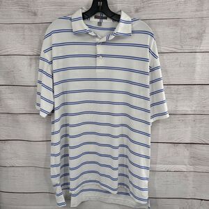 Peter Millar Summer Comfort Golf Polo Shirt Large White Blue Striped Performance